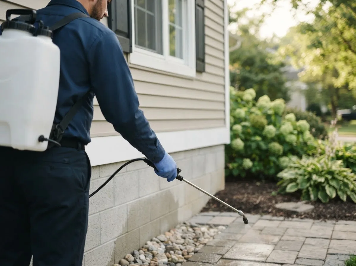 Pest control technician inspecting a home in Culver, IN